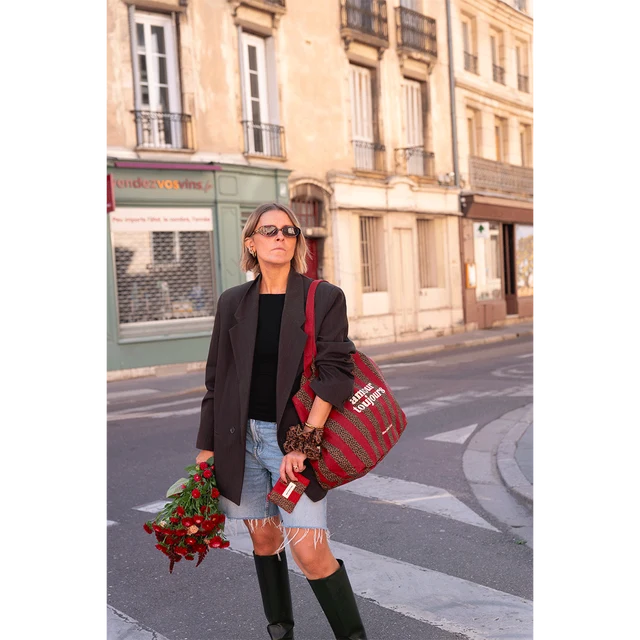 Cabas XXL Rayures Léopard Cherry - amour toujours