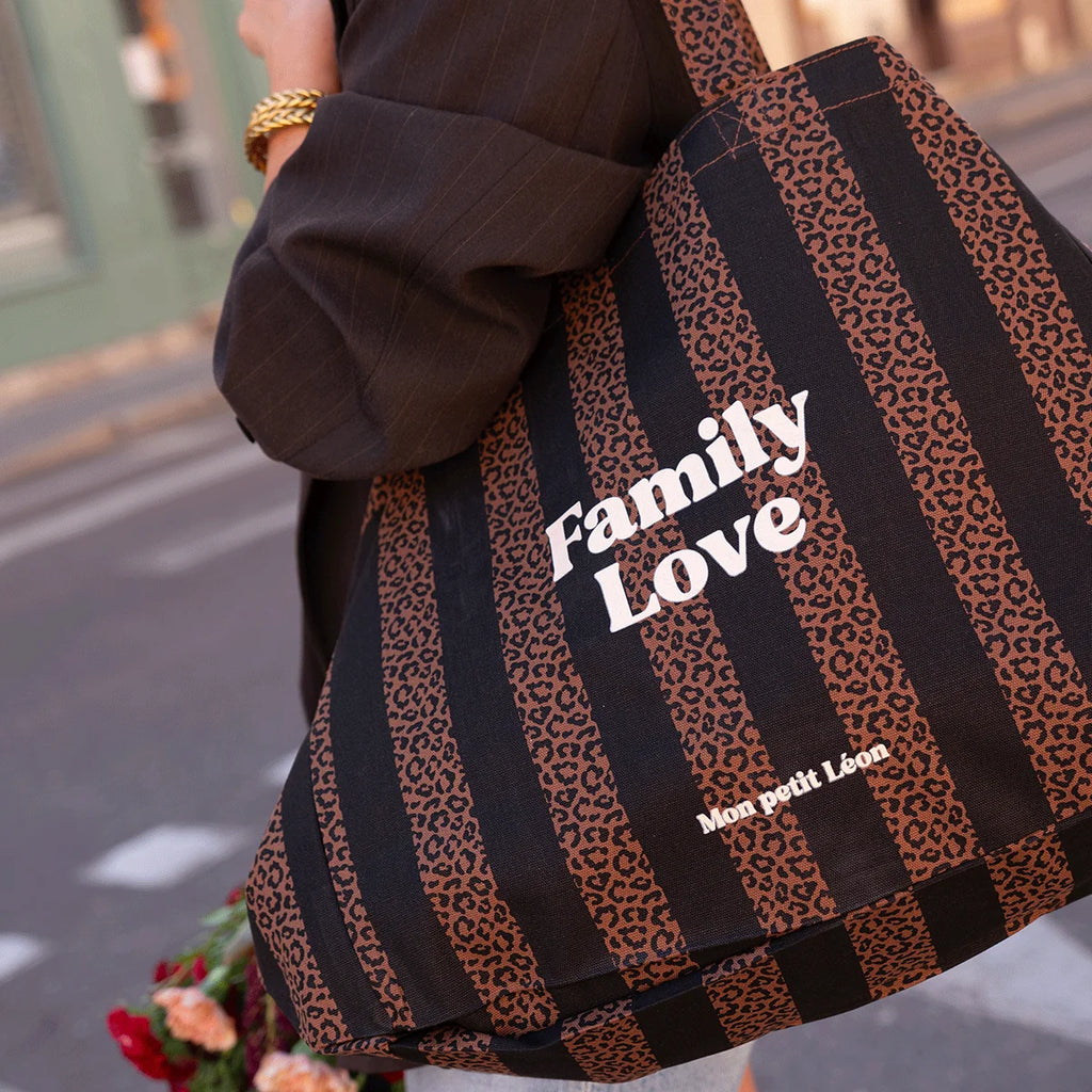 Cabas XXL Rayures Léopard Noir - Family Love