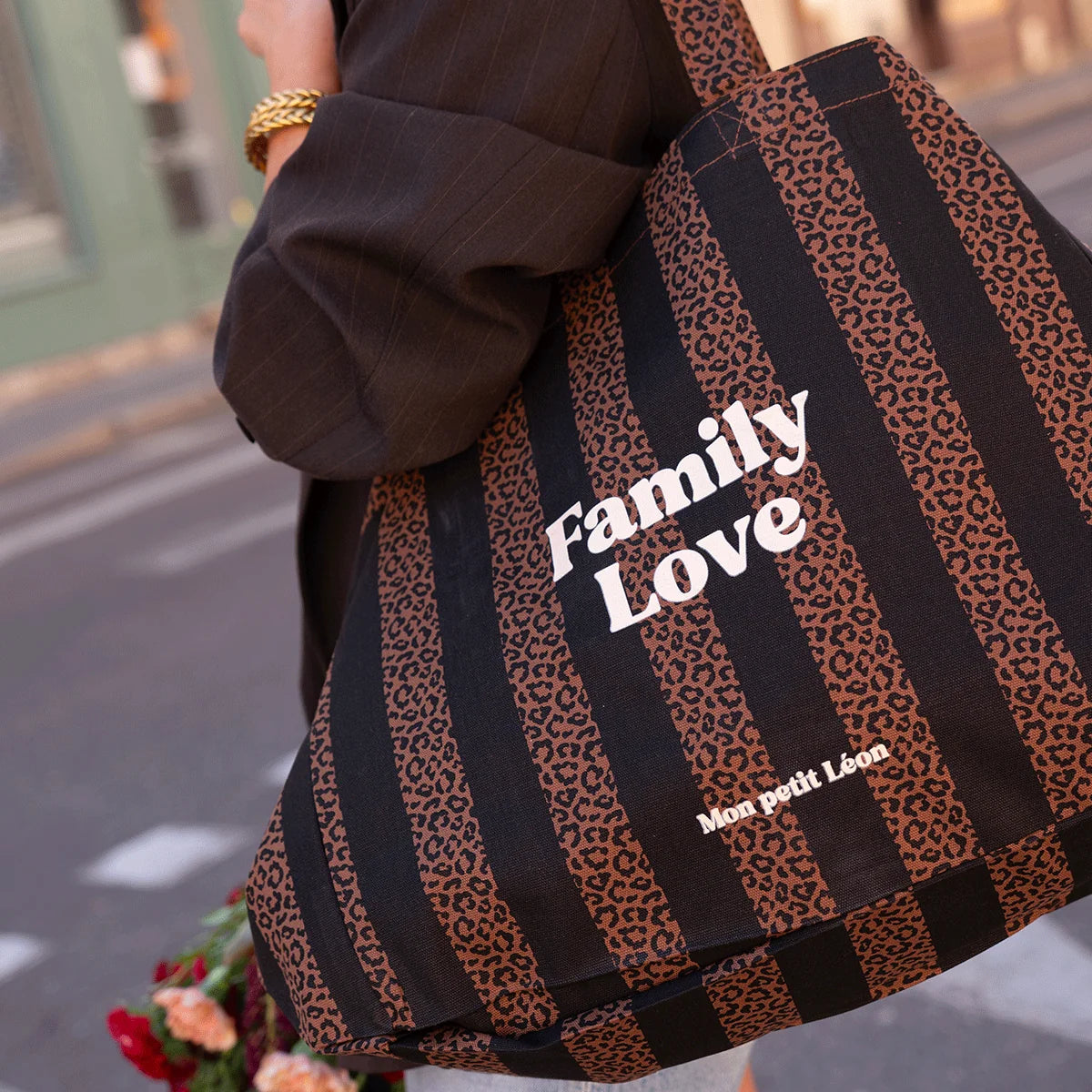 Cabas XXL Rayures Léopard Noir - Family Love