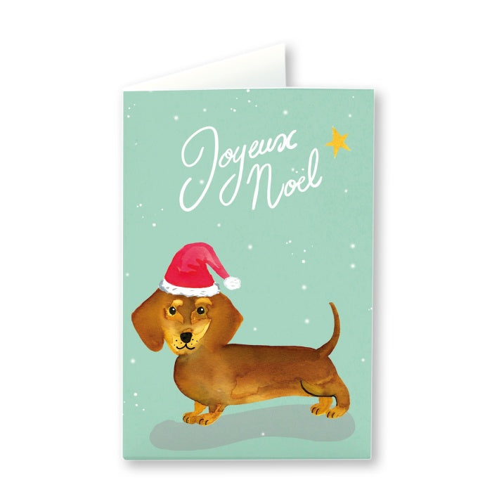 Carte de voeux - Teckel Père de Noël - Joyeux Noël
