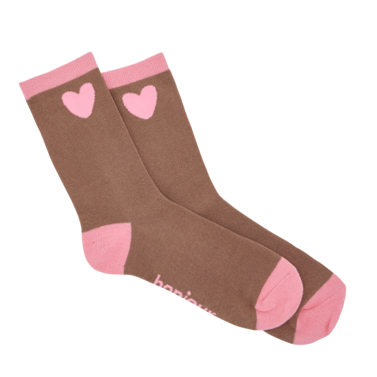 Chaussettes marron coeur rose