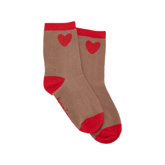 Chaussettes marron coeur rouge