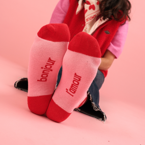 Chaussettes rose coeur rouge