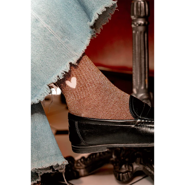Chaussettes femme marron paillettes - Coeur