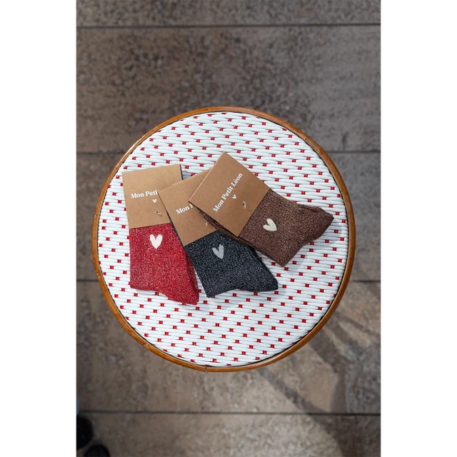 Chaussettes femme marron paillettes - Coeur