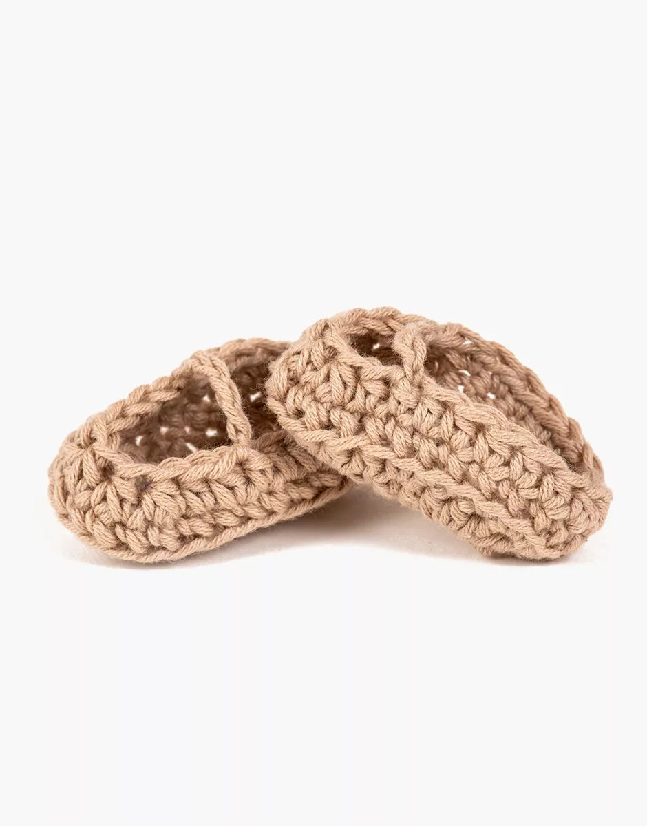 Chaussons ballerines en crochet beige faits main