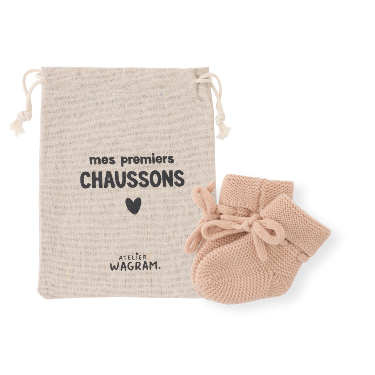 Chaussons tricotés vieux rose