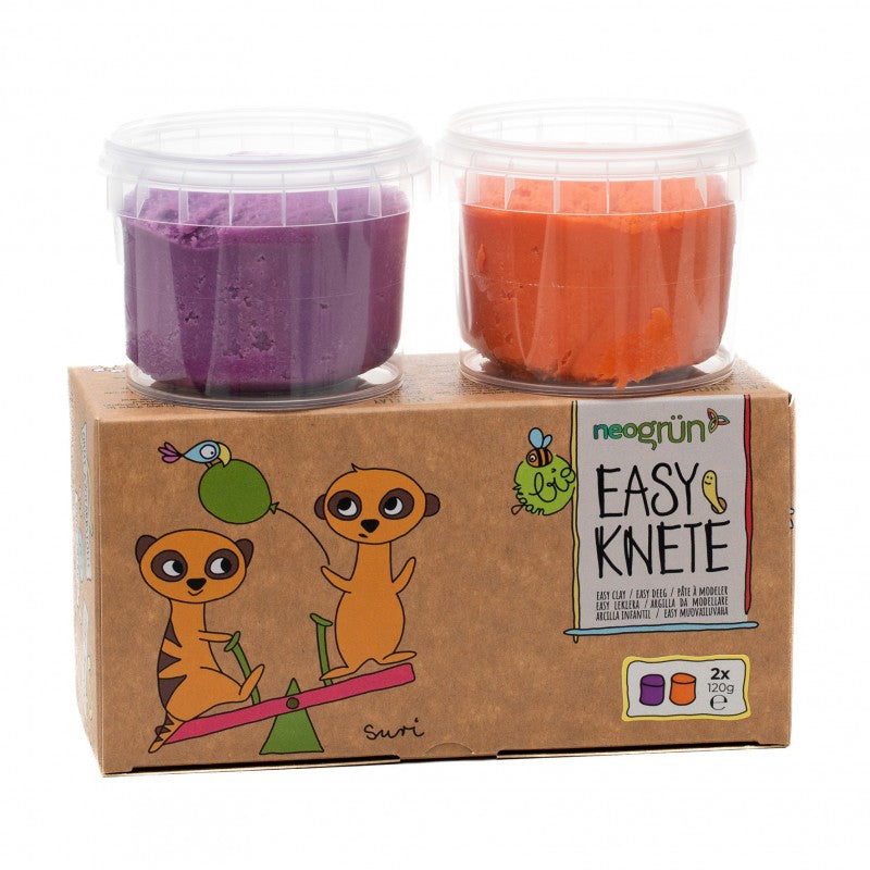 Coffret 2 pots pâte à modeler naturelle & vegan orange + violet
