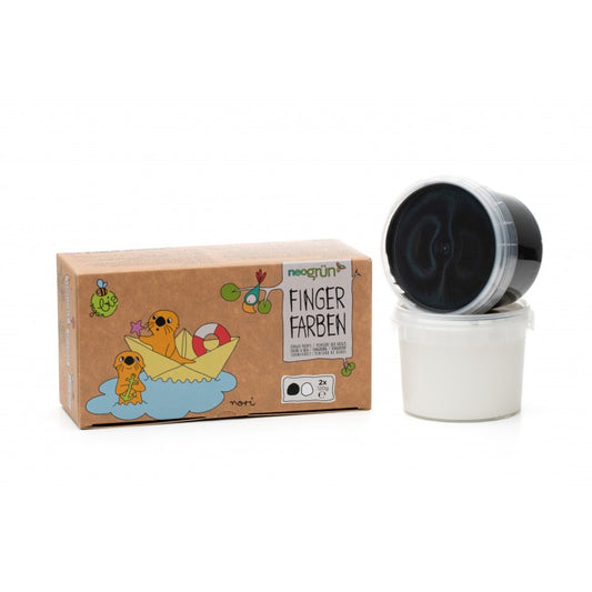 Coffret 2 pots peinture aux doigts naturelle & vegan - noir + blanc