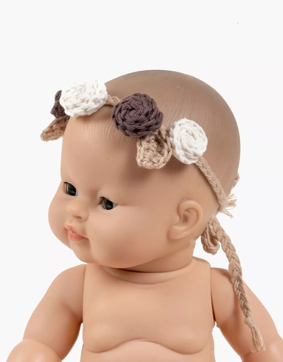 Couronne de fleurs en crochet beige faite main