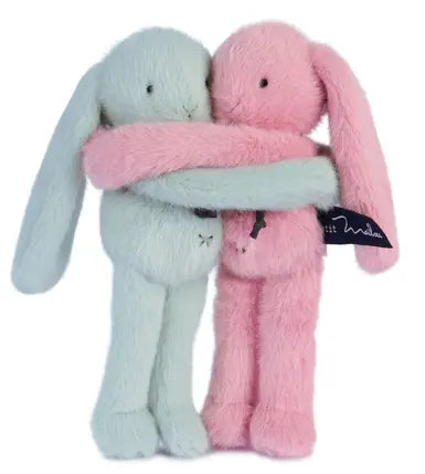 PELUCHE CALIN DE POCHE - DUO LAPINS 22 CM - CELADON/ROSEE