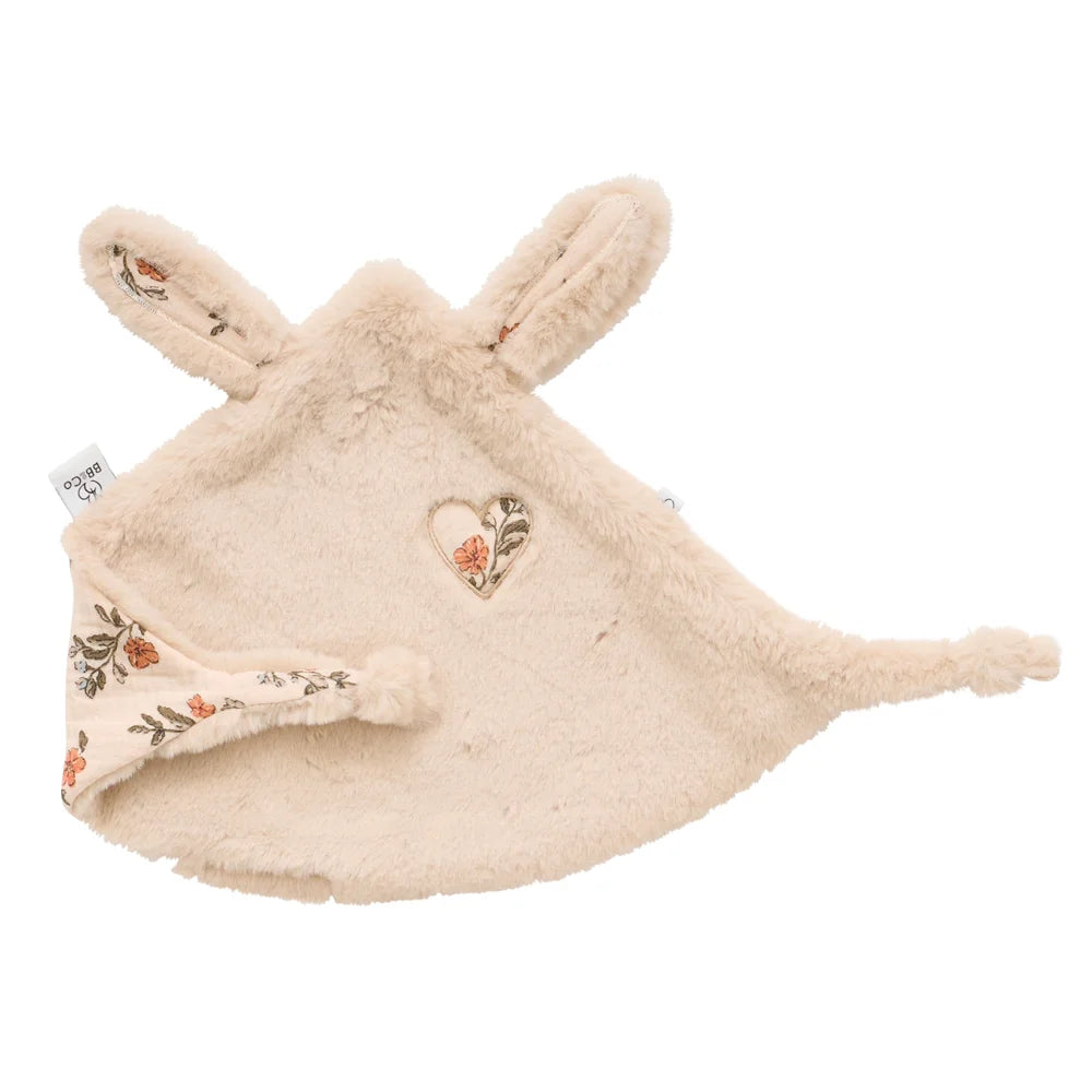 Doudou lapin fausse fourrure angora beige / fleurs