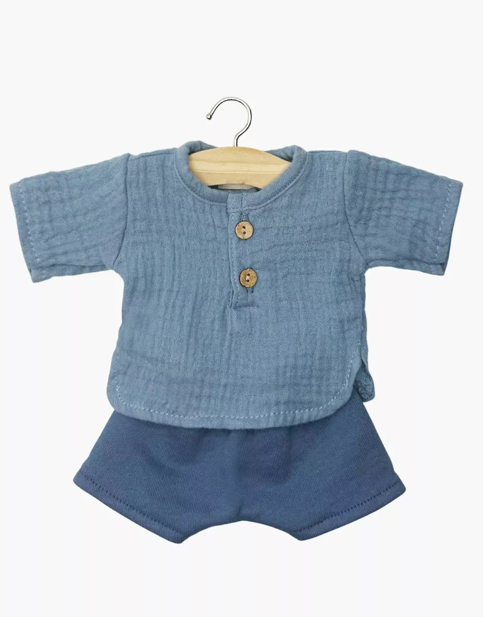 Babies – Ensemble Marien top manches longues en gaze de coton bleu jean