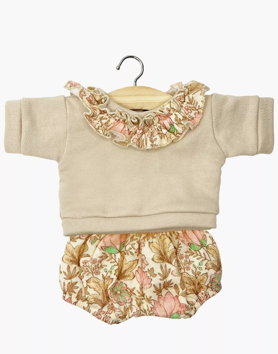 Babies - Ensemble Marion top à collerette molleton lin et bloomer Indienne rosée - Minikane