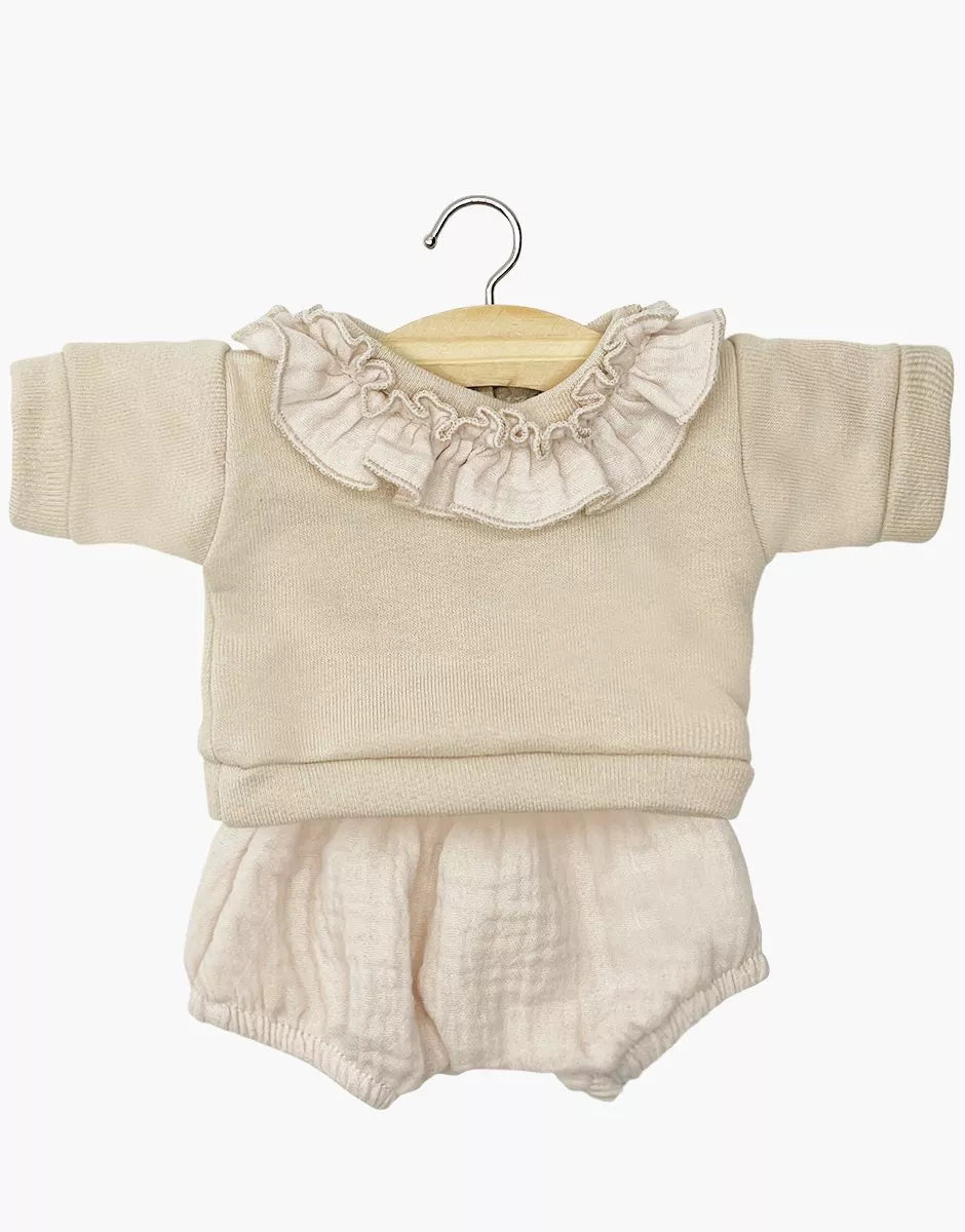 Babies - Ensemble Marion top à collerette molleton lin et bloomer mastic - Minikane