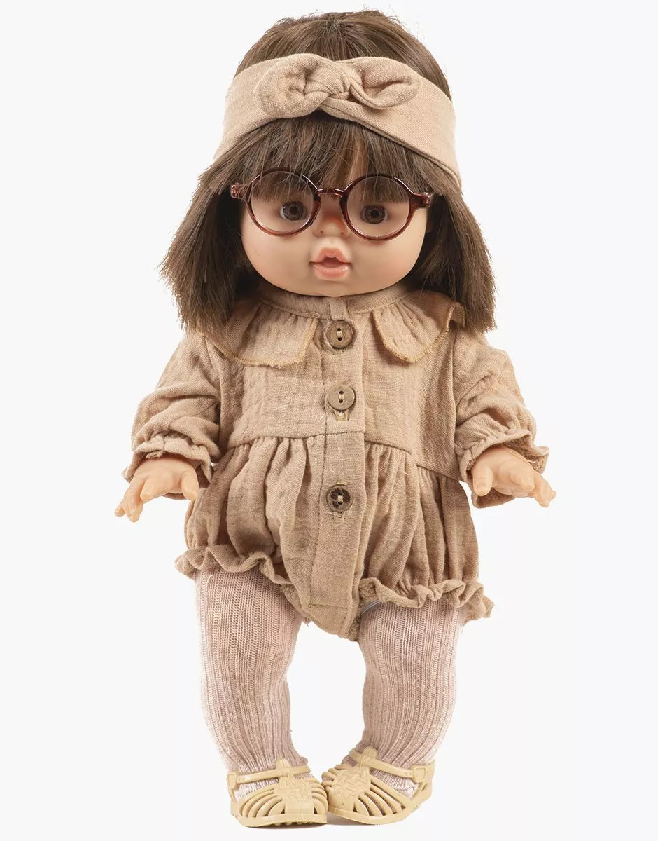 Barboteuse Léonore à manches longues en gaze de coton Latte - MINIKANE