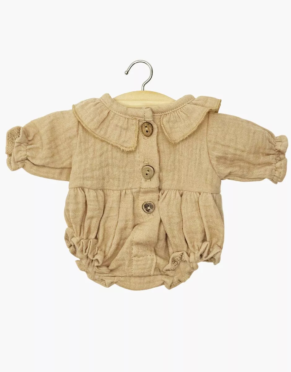 Barboteuse Léonore à manches longues en gaze de coton Latte - MINIKANE