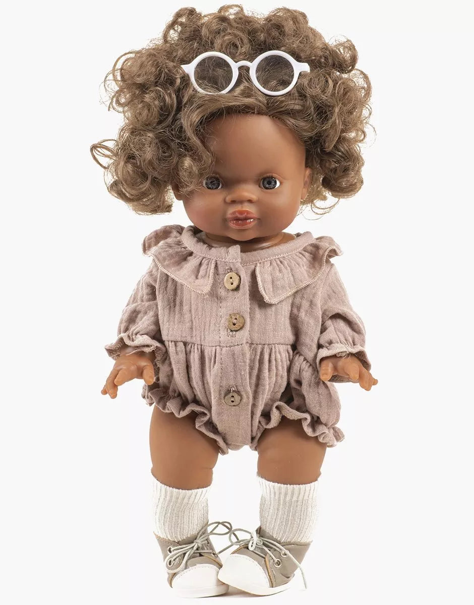 Barboteuse Léonore à manches longues en gaze de coton Mocha - MINIKANE