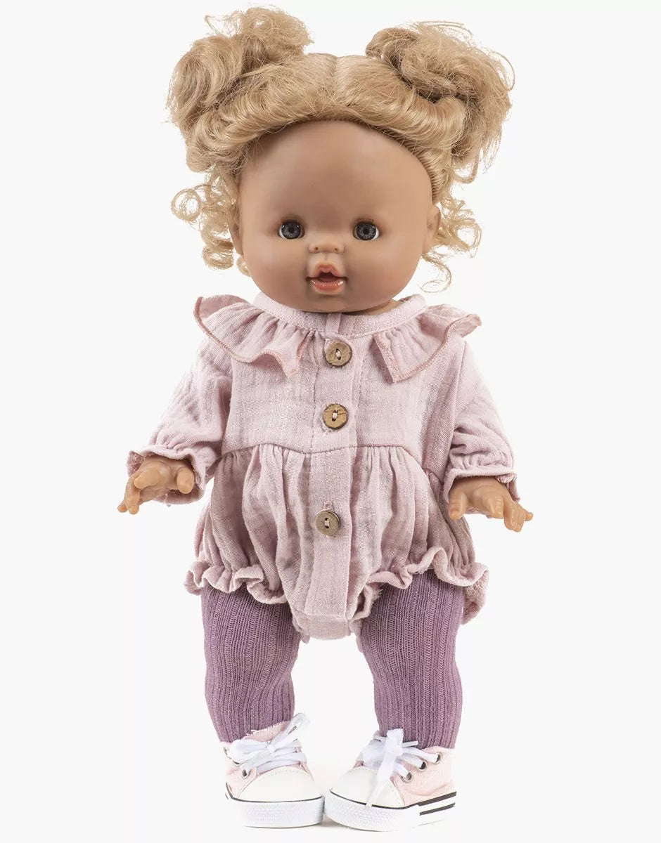 Barboteuse Léonore à manches longues en gaze de coton Rose Orchidée - MINIKANE