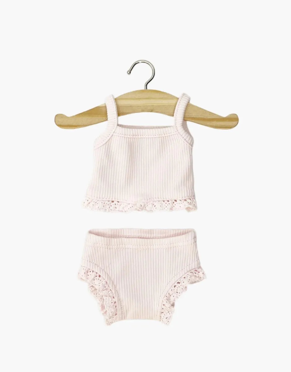 Dessous fille en maille côtelée rose pastel et sa dentelle