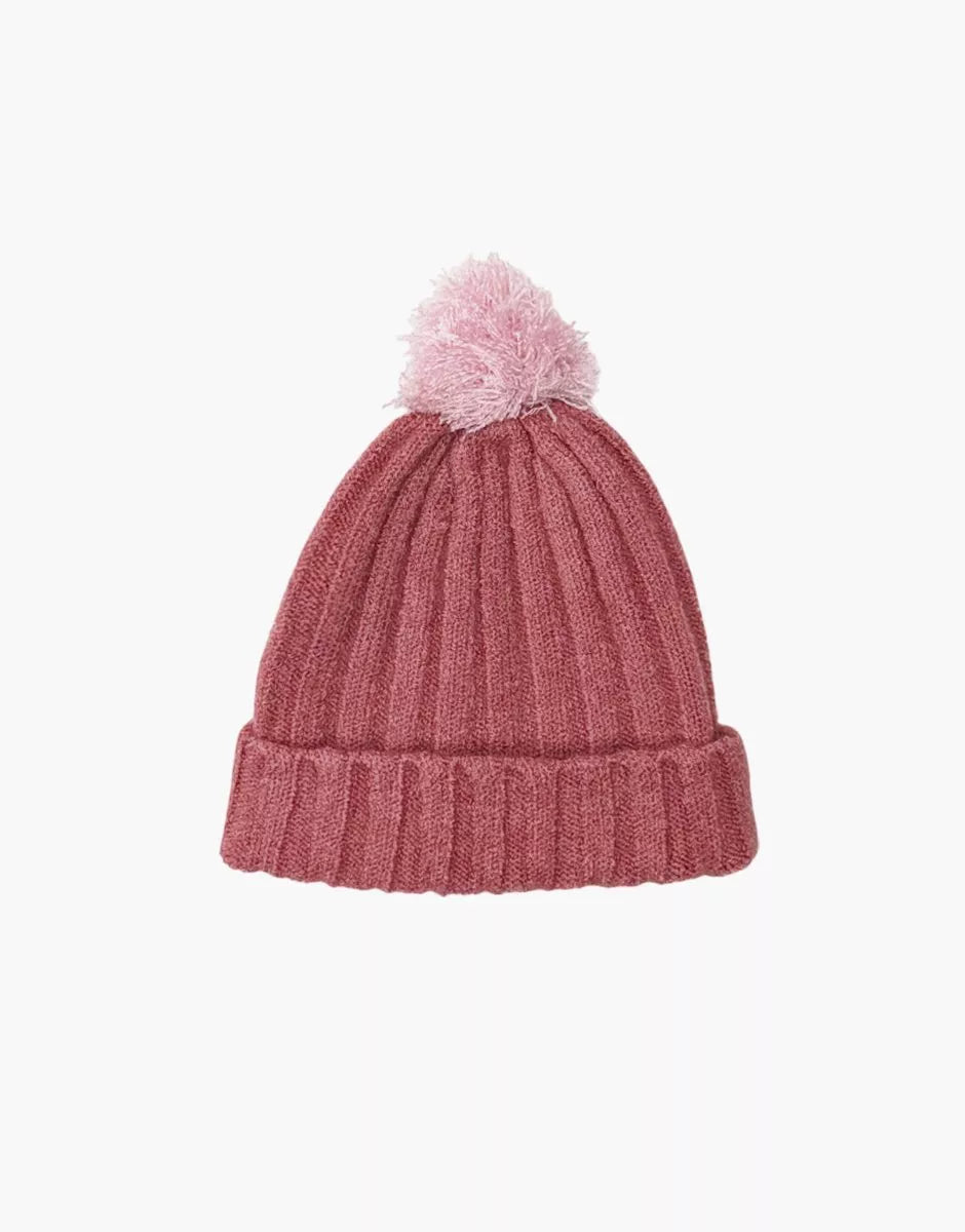 Bonnet Barry en tricot fushia avec pompon rose clair - MINIKANE