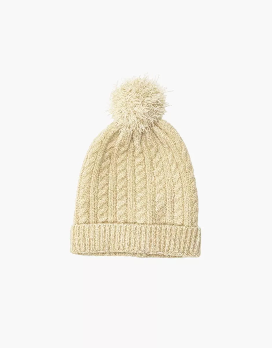 Bonnet Barry en tricot maille torsadée crème et son pochon - MINIKANE