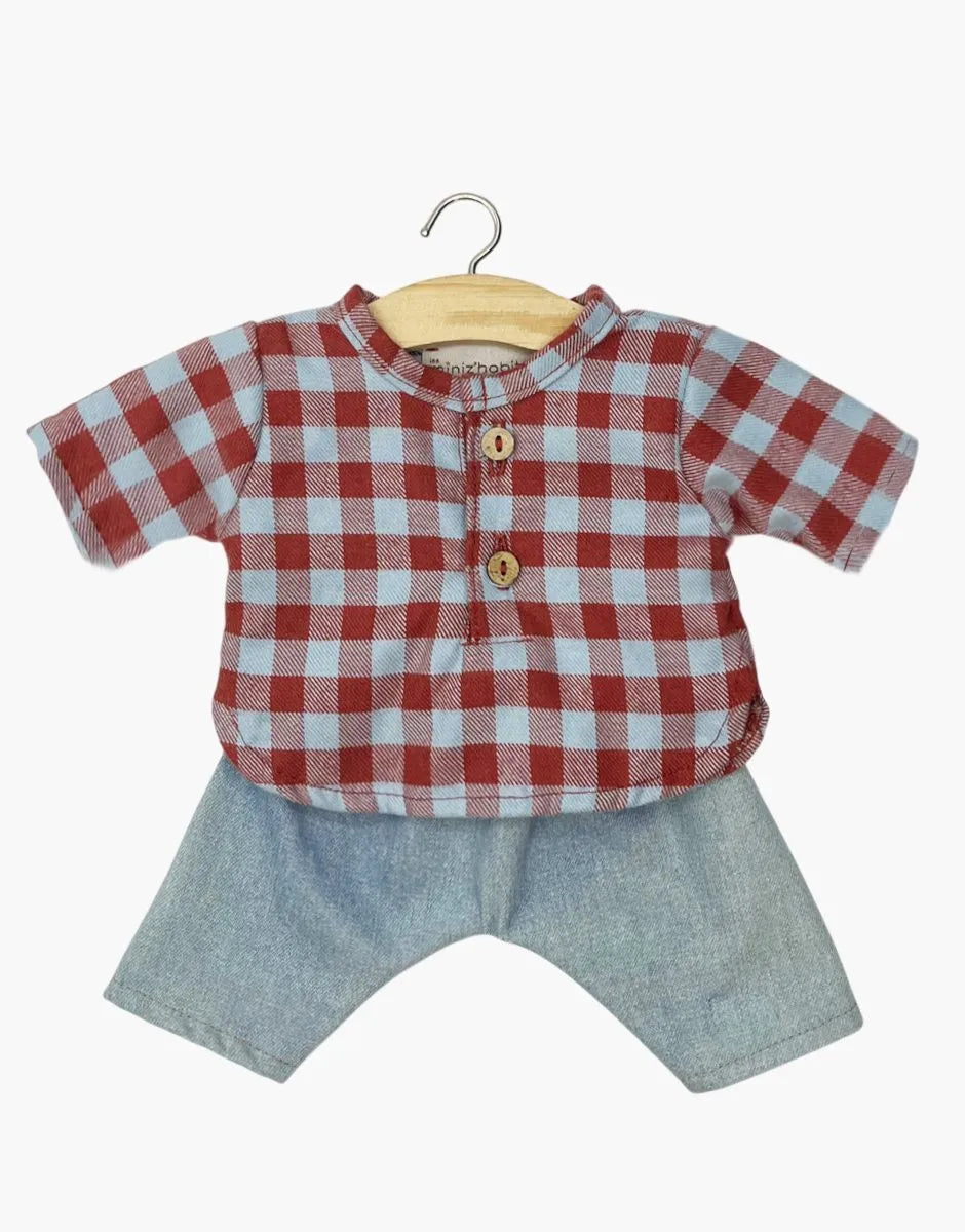 Ensemble Marien en Vichy flanelle bleu givre et jean bleu clair