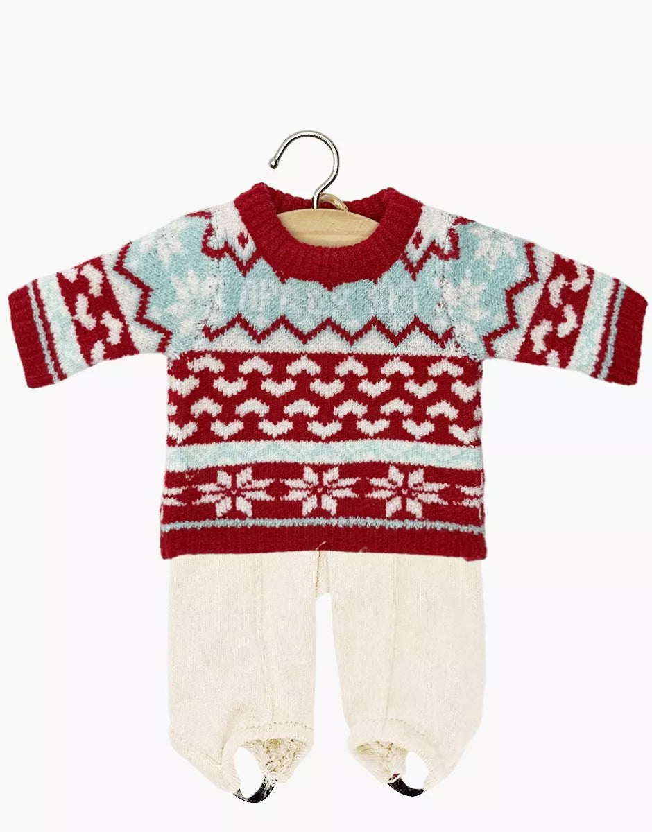 Ensemble pull Jacquard en tricot rouge / turquoise / blanc et fuseau Popeye en jersey écru - MINIKANE