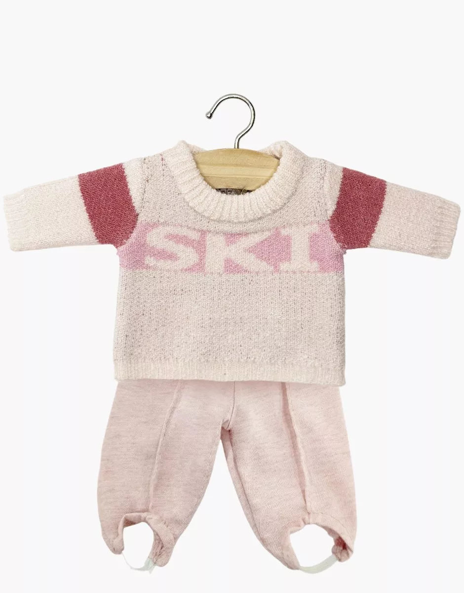 Ensemble pull « SKI » en tricot rose / fushia et fuseau Popeye jersey chiné pétale - MINIKANE