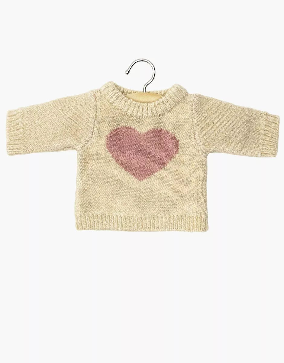 Pull Coeur en tricot crème / rose thé et son pochon - MINIKANE