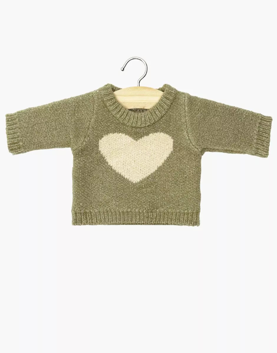 Pull Coeur en tricot crème / vert et son pochon - MINIKANE