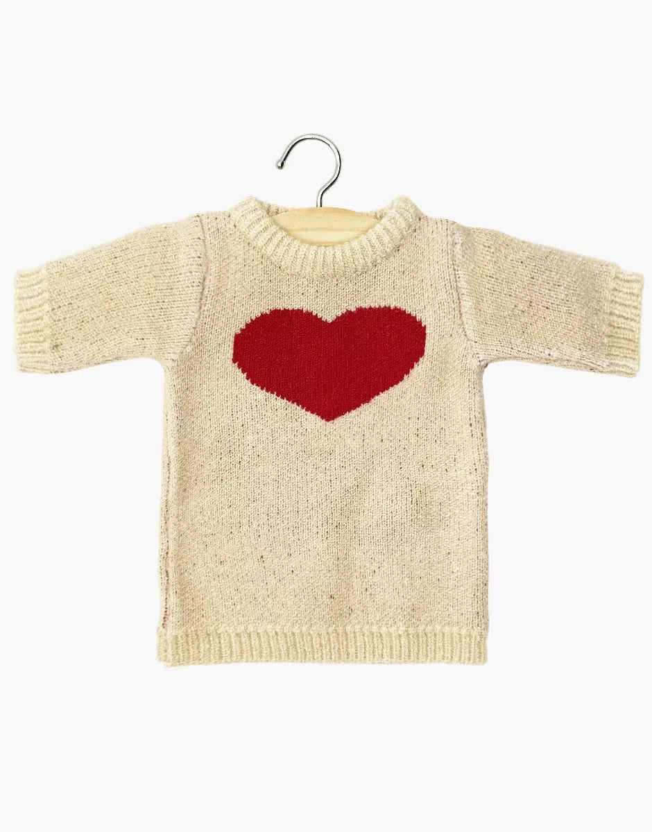 Robe Lena Coeur en tricot rouge / crème et son pochon - MINIKANE