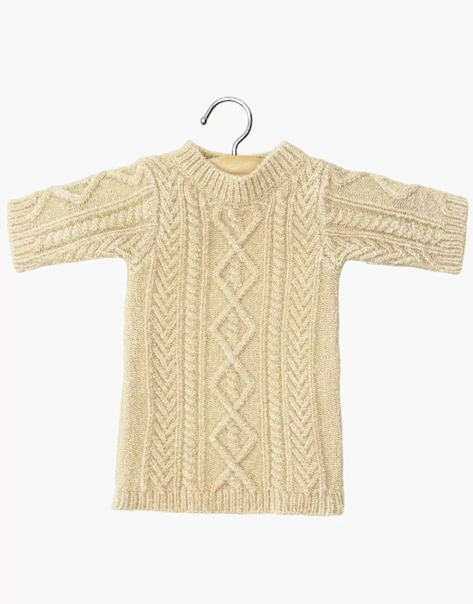 Robe Lena en tricot maille torsadée crème et son pochon - MINIKANE
