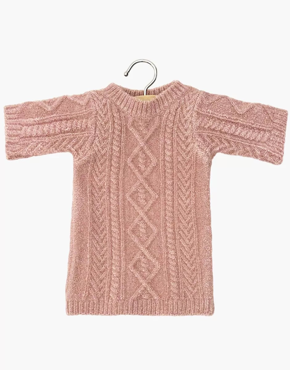 Robe Lena en tricot maille torsadée rose thé et son pochon - MINIKANE