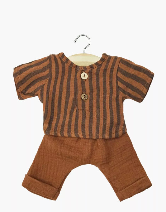 Ensemble Andrea manches longues en gaze de coton Zéphyr terracotta / cognac