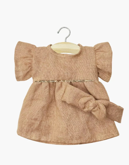 Robe Daisy et son headband à noeud rond en lin lavé noisette