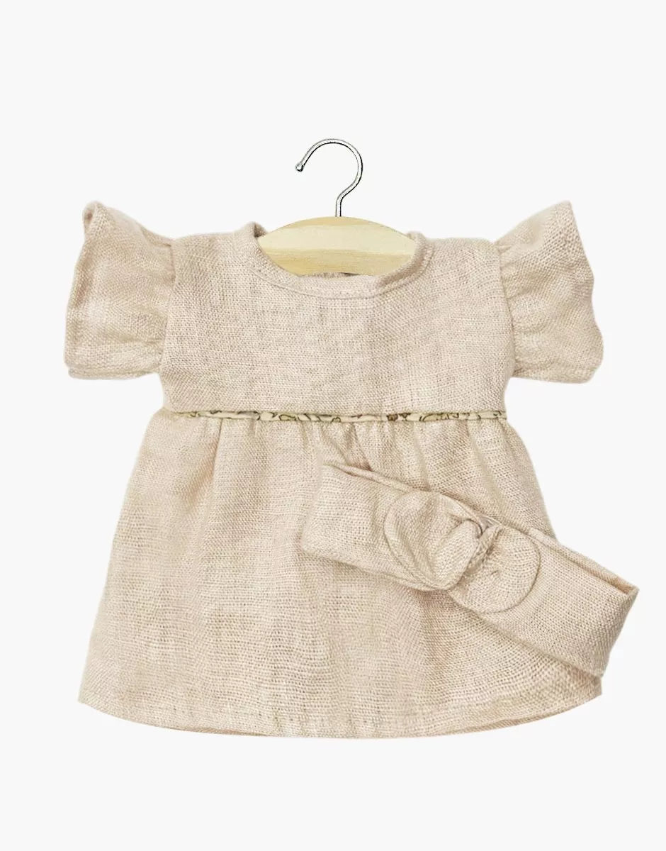 Robe Daisy et son headband à noeud rond en lin lavé nude