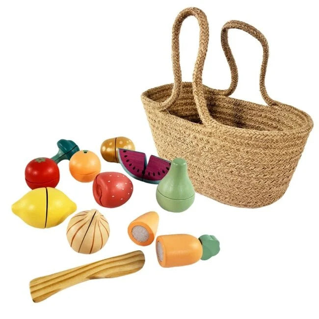 FRUITS & LÉGUMES BOIS À DÉCOUPER DANS PANIER DE COURSES