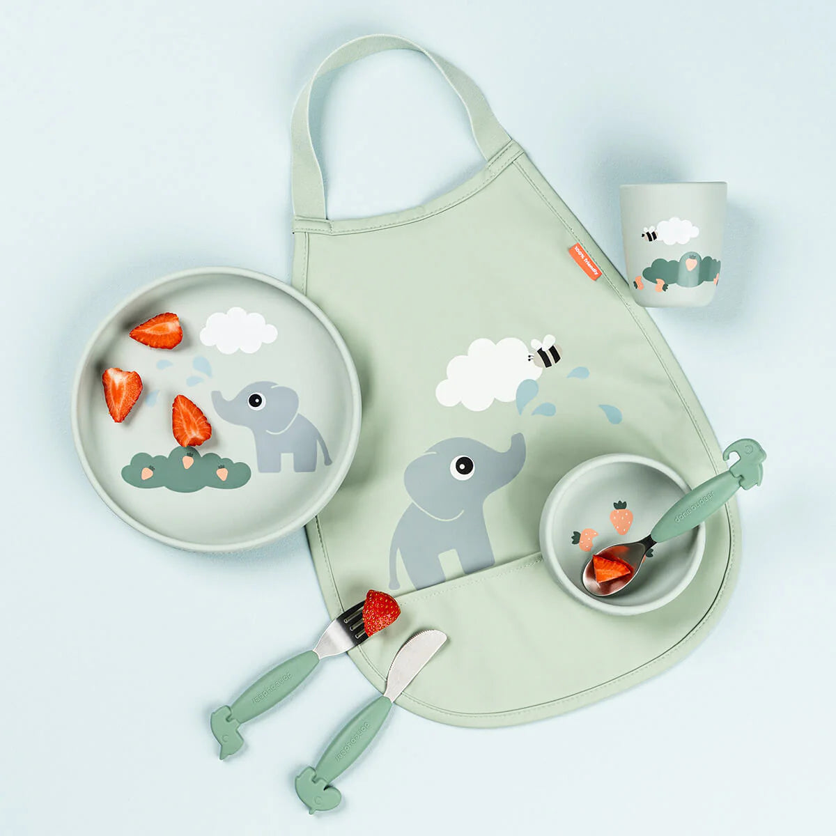Coffret repas ventouse silicone Elphee Vert
