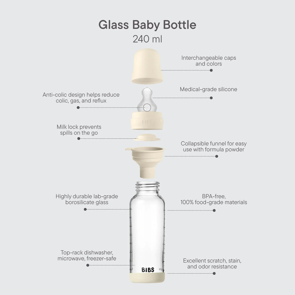Set de biberons en verre 240ml avec tétine en silicone - Ivory