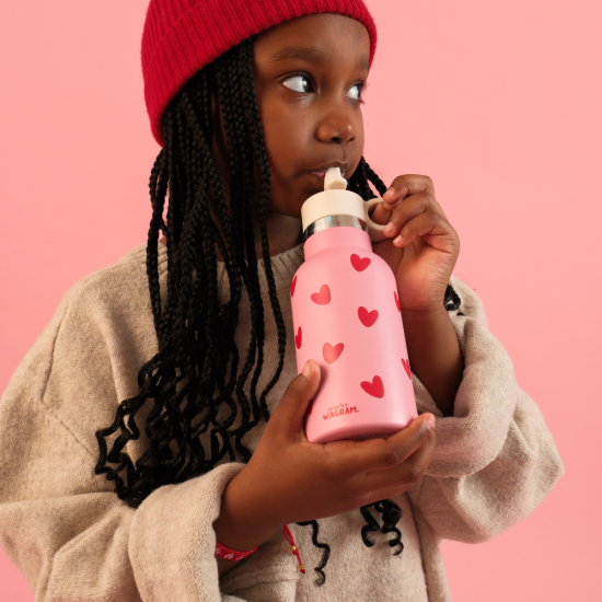 Gourde rose coeurs rouges