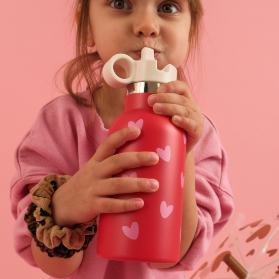 Gourde rouge coeurs rose