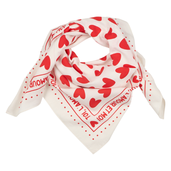 Grand foulard coeur - fond marron / motif rose