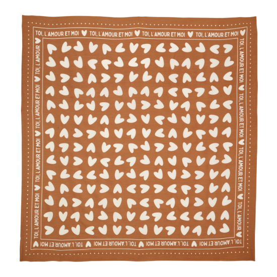 Grand foulard coeur - fond marron / motif blanc