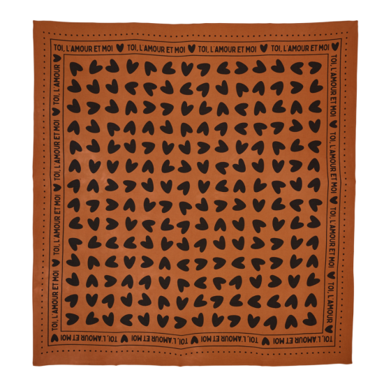 Grand foulard coeur - fond marron / motif noir