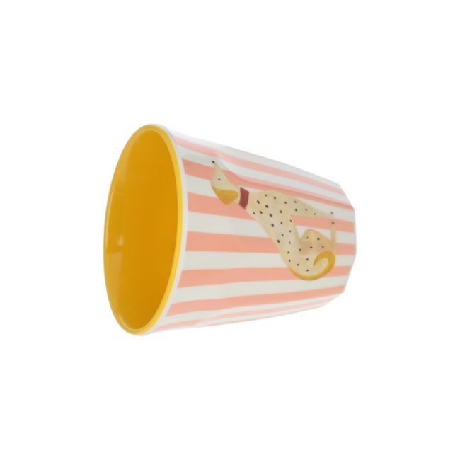 Grand verre en mélamine rose et jaune rayé - Olympe