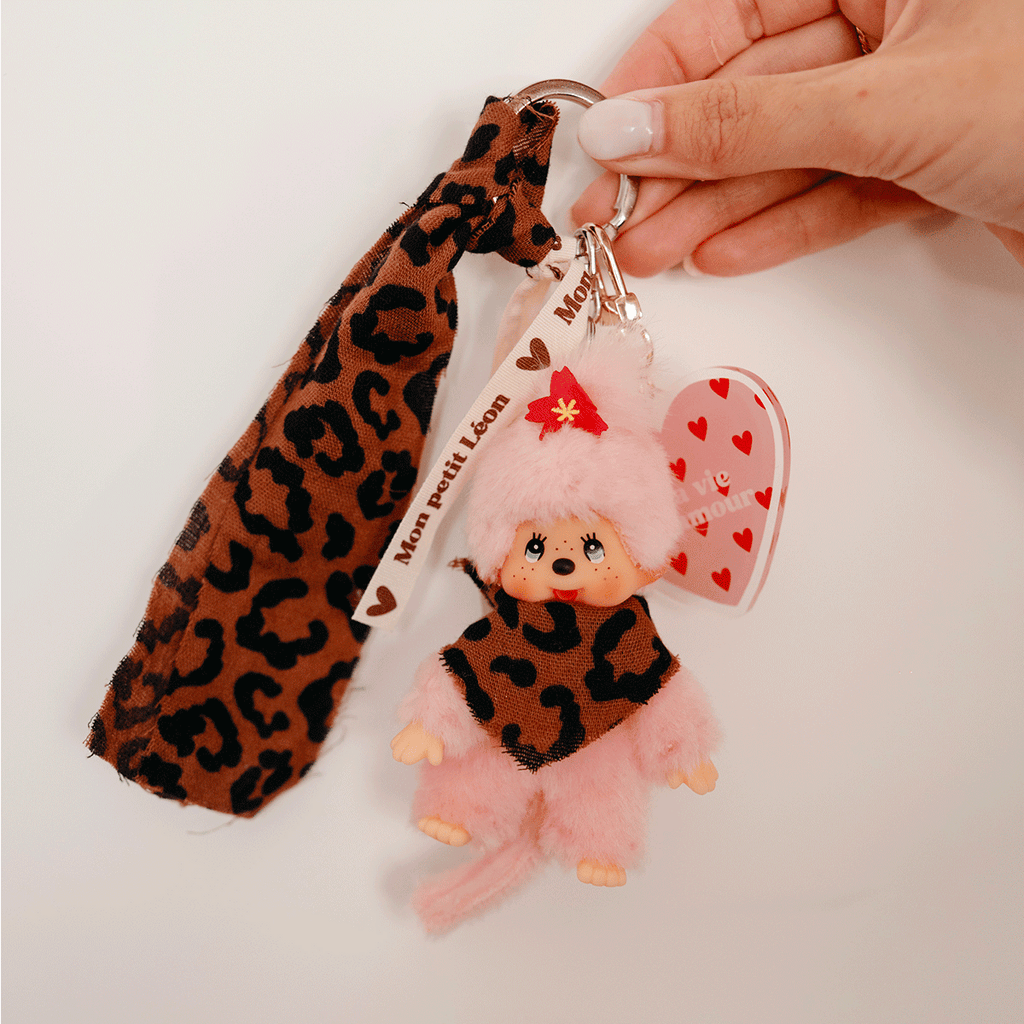 Grigri Kiki sans porte clé - Rose, Léopard marron foncé