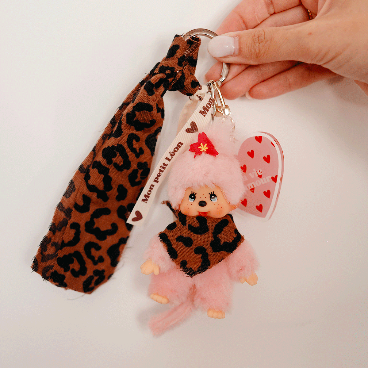Grigri Kiki sans porte clé - Rose, Léopard marron foncé