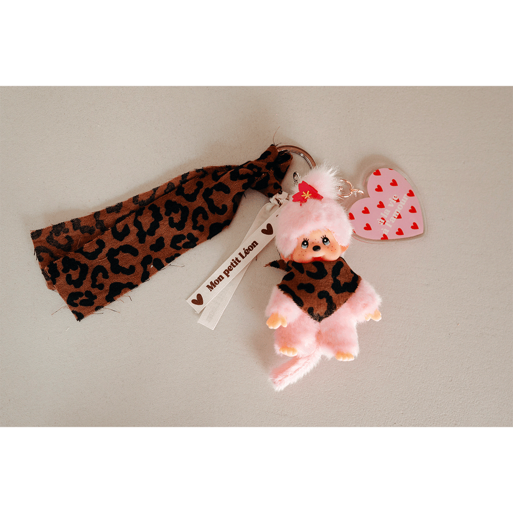 Grigri Kiki sans porte clé - Rose, Léopard marron foncé