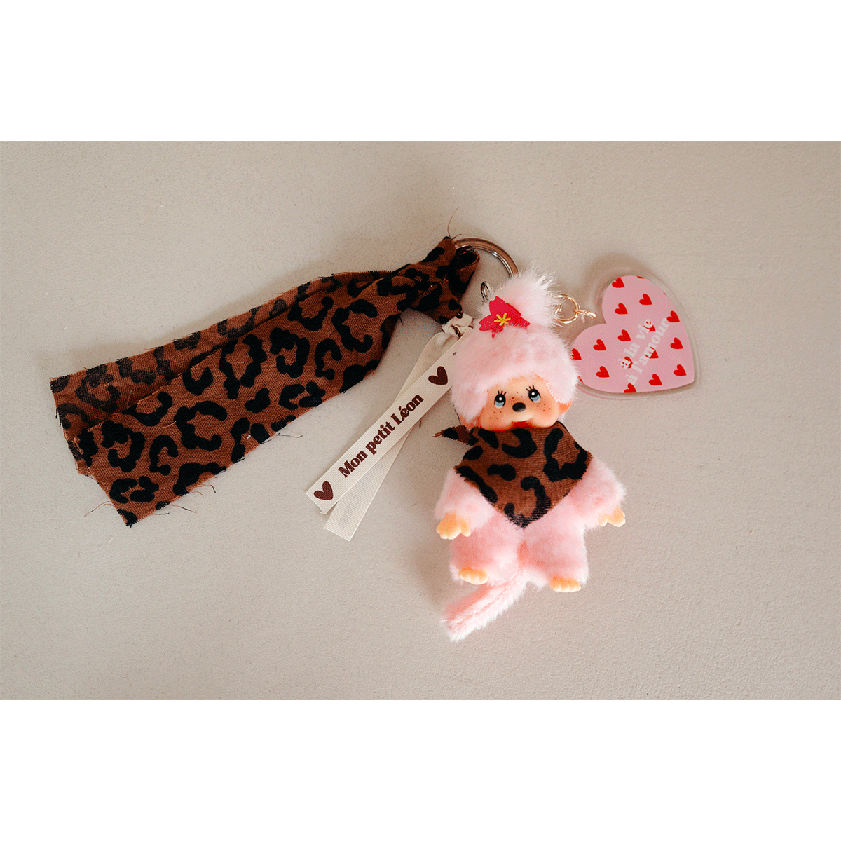 Grigri Kiki sans porte clé - Rose, Léopard marron foncé